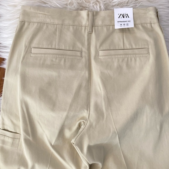 Zara High-Waist Pocket Detail Straight Leg Twill Pants - Picture 8 of 15